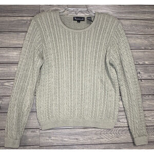 Wainscott Vintage Crewneck Cable Knit Sweater Olive Green Size Small 90s Chunky